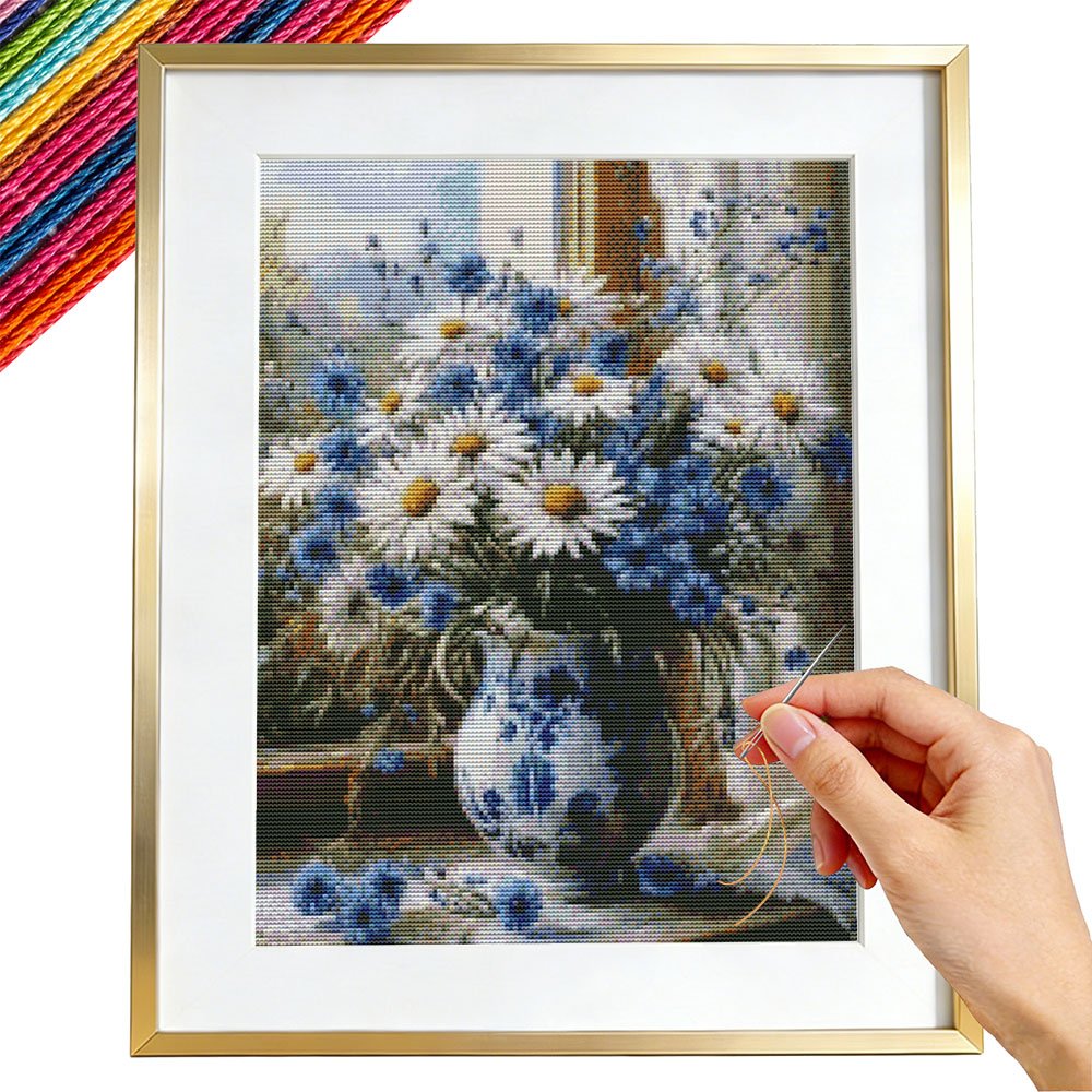 Embroidery Guide Paper - 크로스 포인트 자수 데이지 꽃병 초보자용