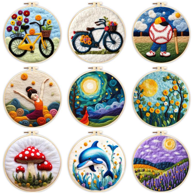 Printed Embroidery Kit - RUOPOTY 자전거 패턴 DIY 울 펠트