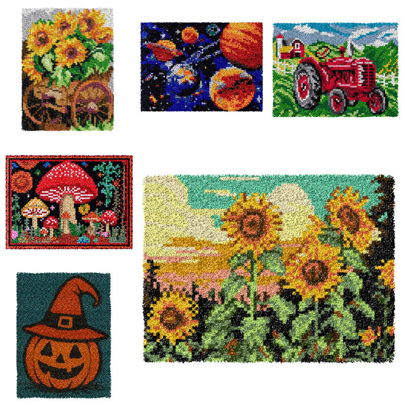 Printed Embroidery Kit - 풍경 동물 래치 훅 베개 스미르나