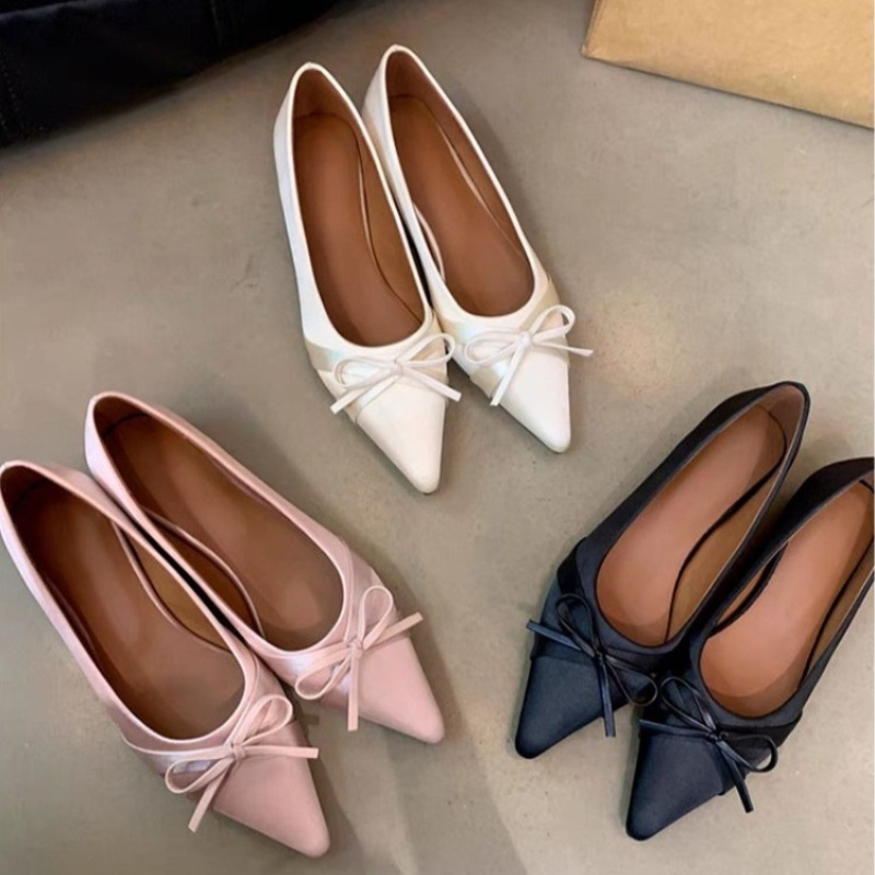 Embroidery Flat Shoes - 여름 신상 시폰 패션 스윗 보우