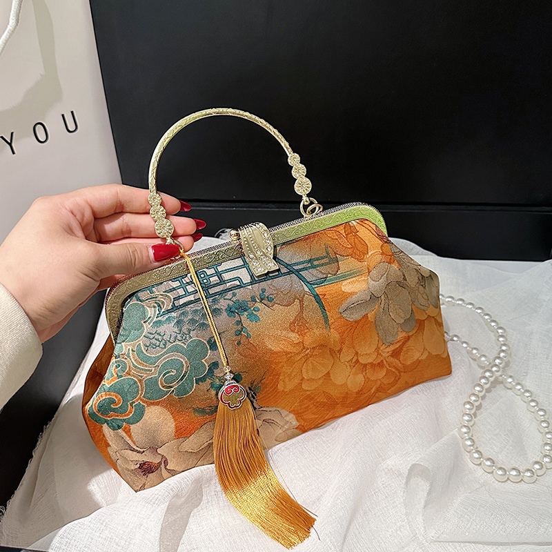 세련된 자수 숄더백 여성 패션 메탈 핸들 퍼스 롱 체인 - Embroidery Ideas For Bags 리뷰 및 가격