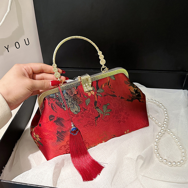 세련된 자수 숄더백 여성 패션 메탈 핸들 퍼스 롱 체인 - Embroidery Ideas For Bags 리뷰 및 가격