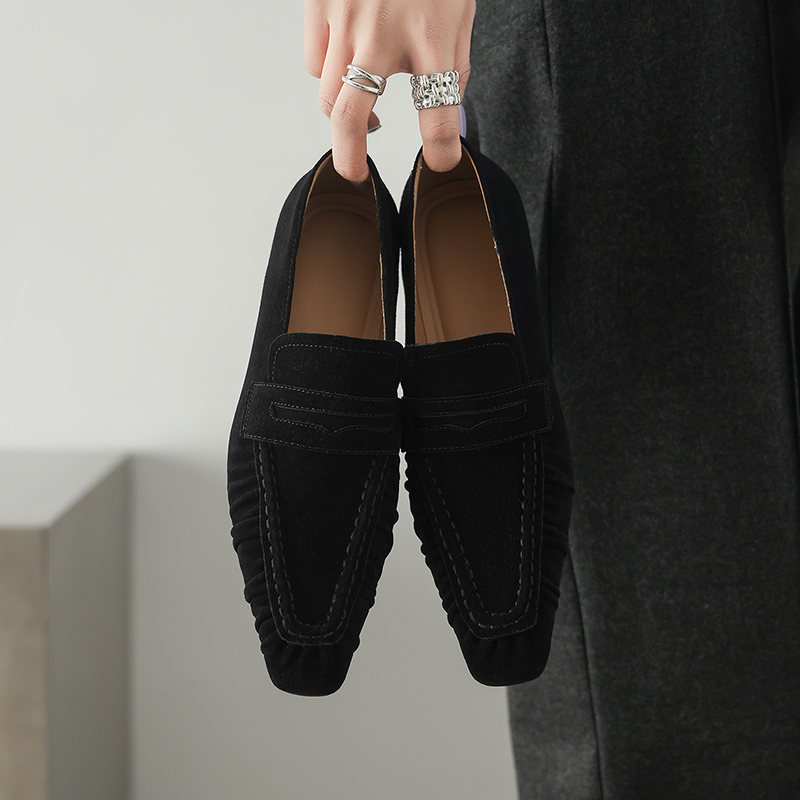 봄 정품 가죽 여성 펌프스 패션 주름 장식 스퀘어 토  - Embroidery Flat Shoes 리뷰 및 가격
