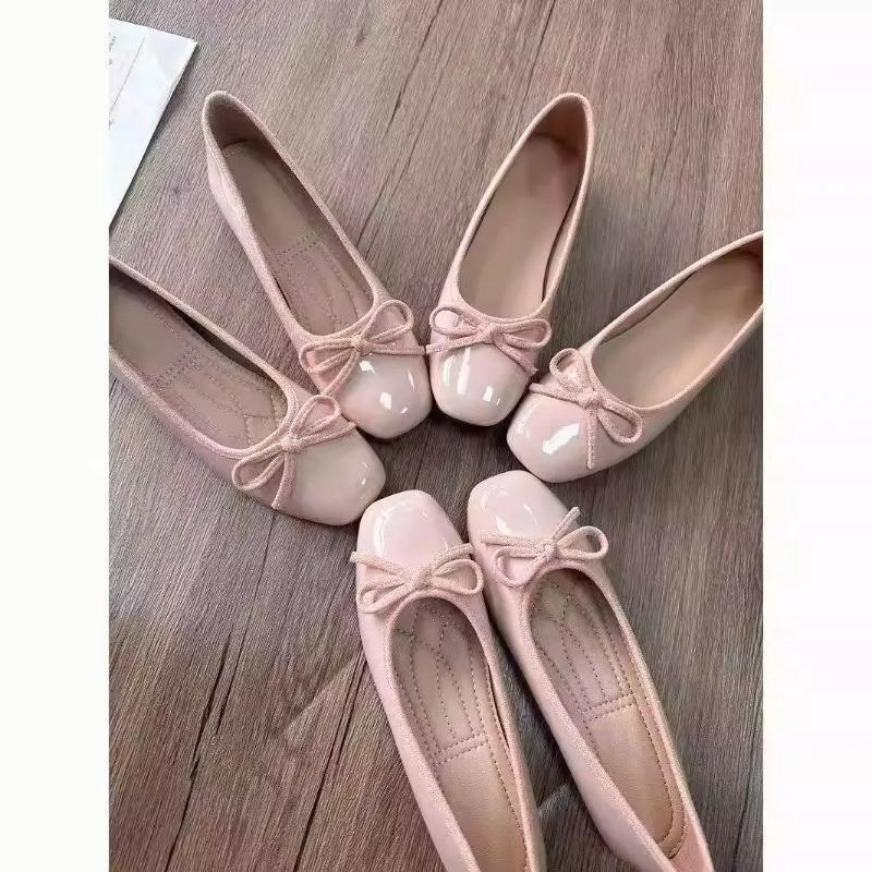 여성 발레 플랫 스퀘어 토 보우 노트 슬립온 에나멜 광 - Embroidery Flat Shoes 리뷰 및 가격
