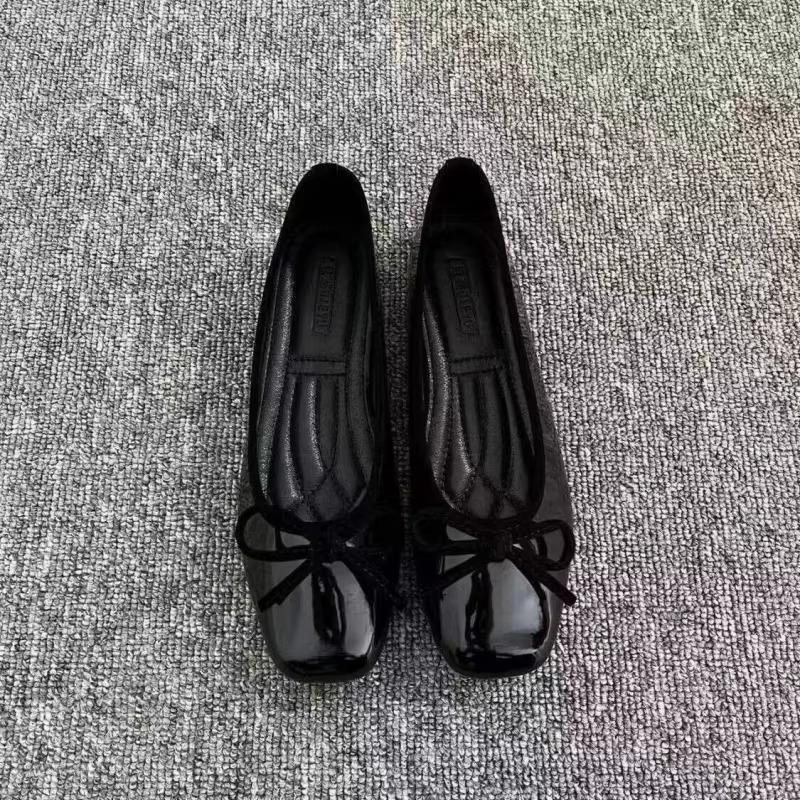 여성 발레 플랫 스퀘어 토 보우 노트 슬립온 에나멜 광 - Embroidery Flat Shoes 리뷰 및 가격