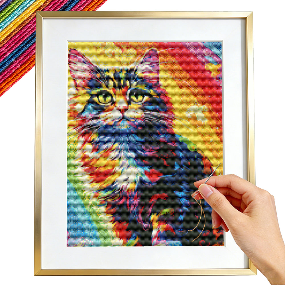 11CT 크로스 스티치 고양이 다채로운 동물 자수 키트 - Embroidery Guide Paper 리뷰 및 가격