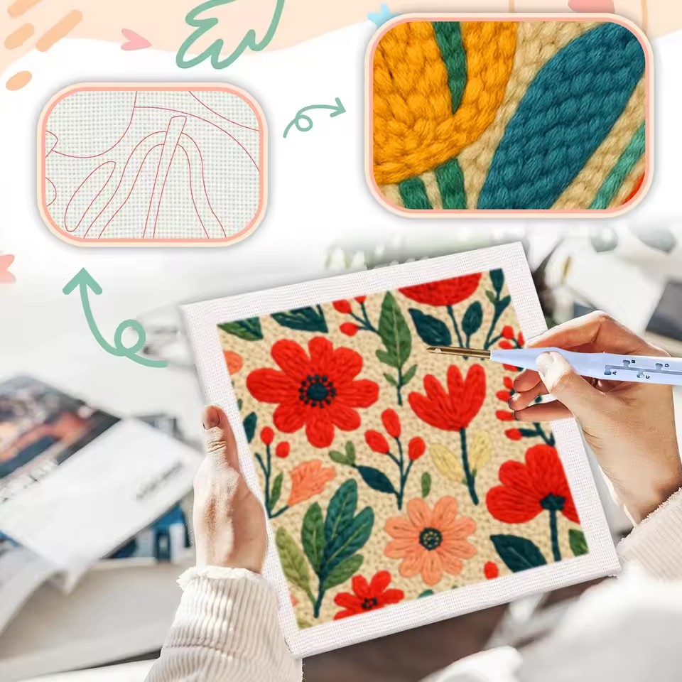 가티즈토리 펀치 니들 스타터 키트 (후프, 원단, 실, - Embroidery Ideas For Bags 리뷰 및 가격