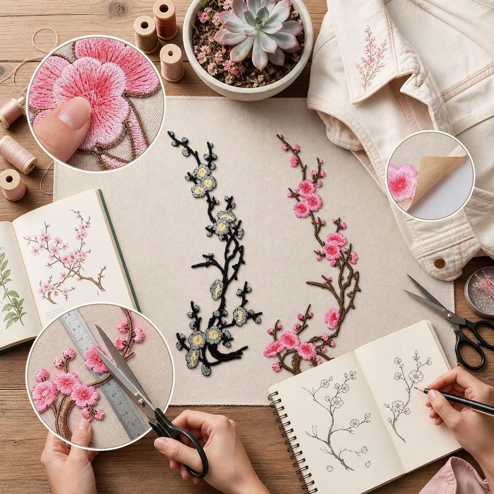 DIY 벚꽃 다리미 부착 패치 다리미&바느질로 부착 가 - Embroidery Flower Pattern 리뷰 및 가격