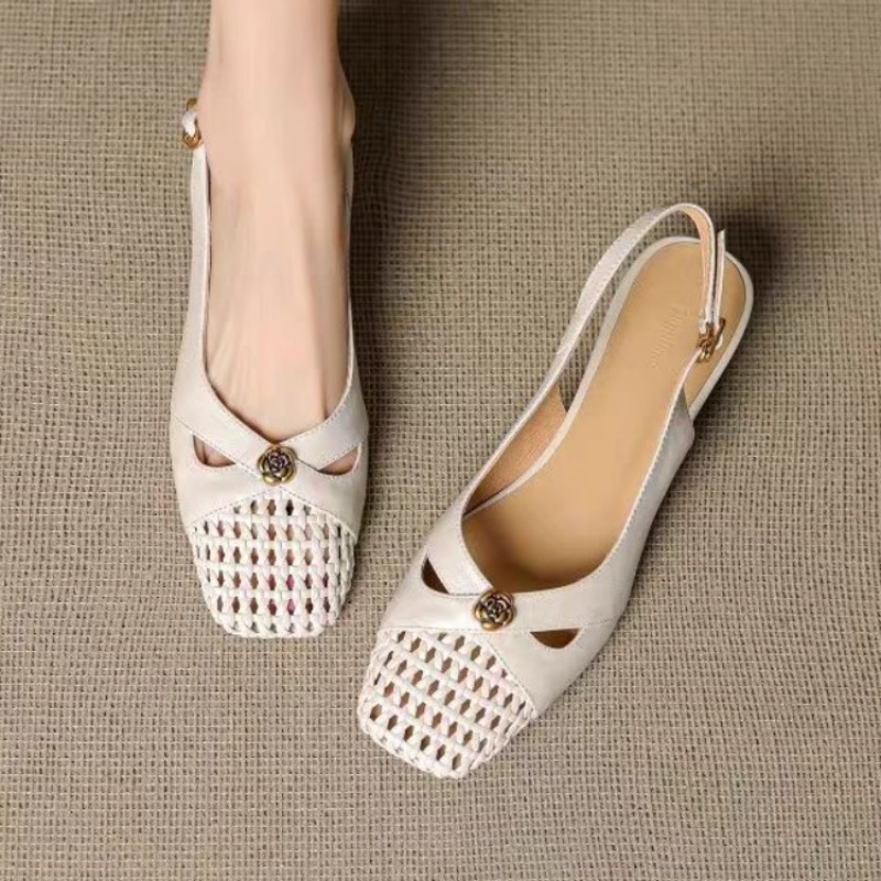 여성용 프렌치 스타일 클로즈드 토 샌들, 청키 힐, 다 - Embroidery Flat Shoes 리뷰 및 가격