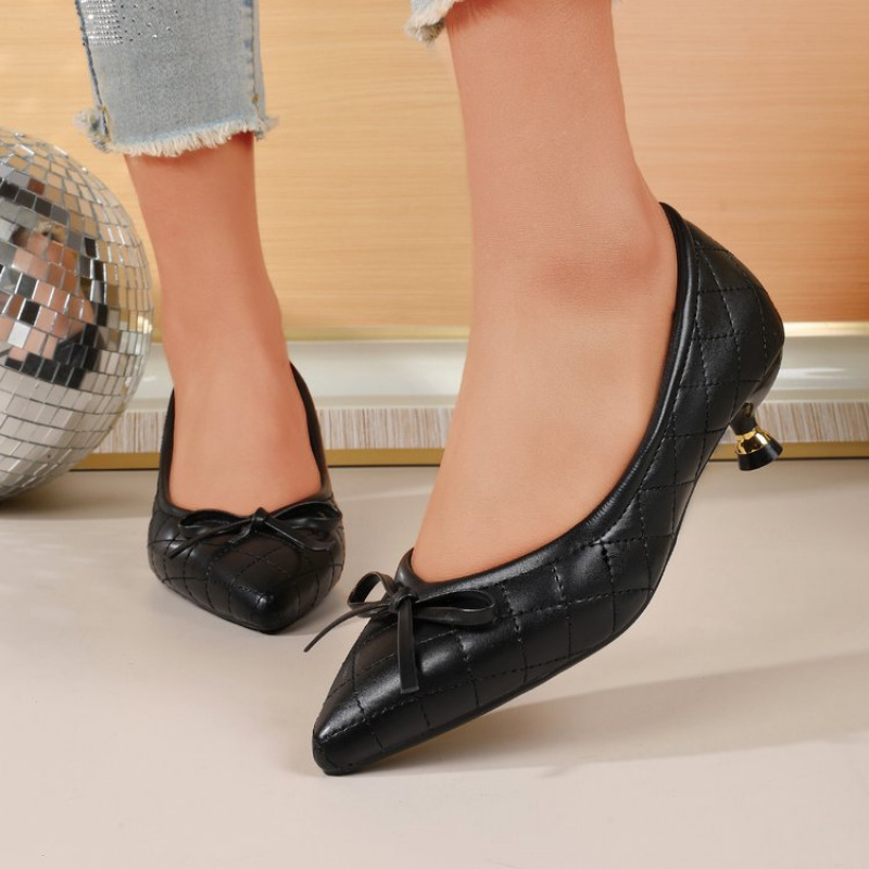 빈티지 여성 뾰족코 리본 키튼힐 펌프스, 퀼팅 스틸레토 - Embroidery Flat Shoes 리뷰 및 가격