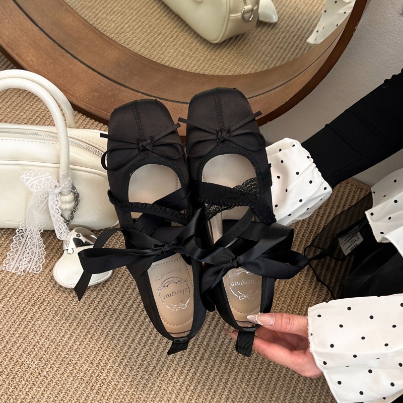 새로운 봄 편안한 레이스업 발레 스퀘어 토 로우컷 플랫 - Embroidery Flat Shoes 리뷰 및 가격