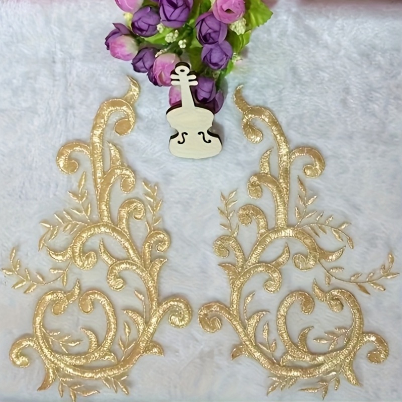 2쌍의 금색 레이스 원단 꽃 가지 아플리케 자수 웨딩  - Embroidery Flower Pattern 리뷰 및 가격
