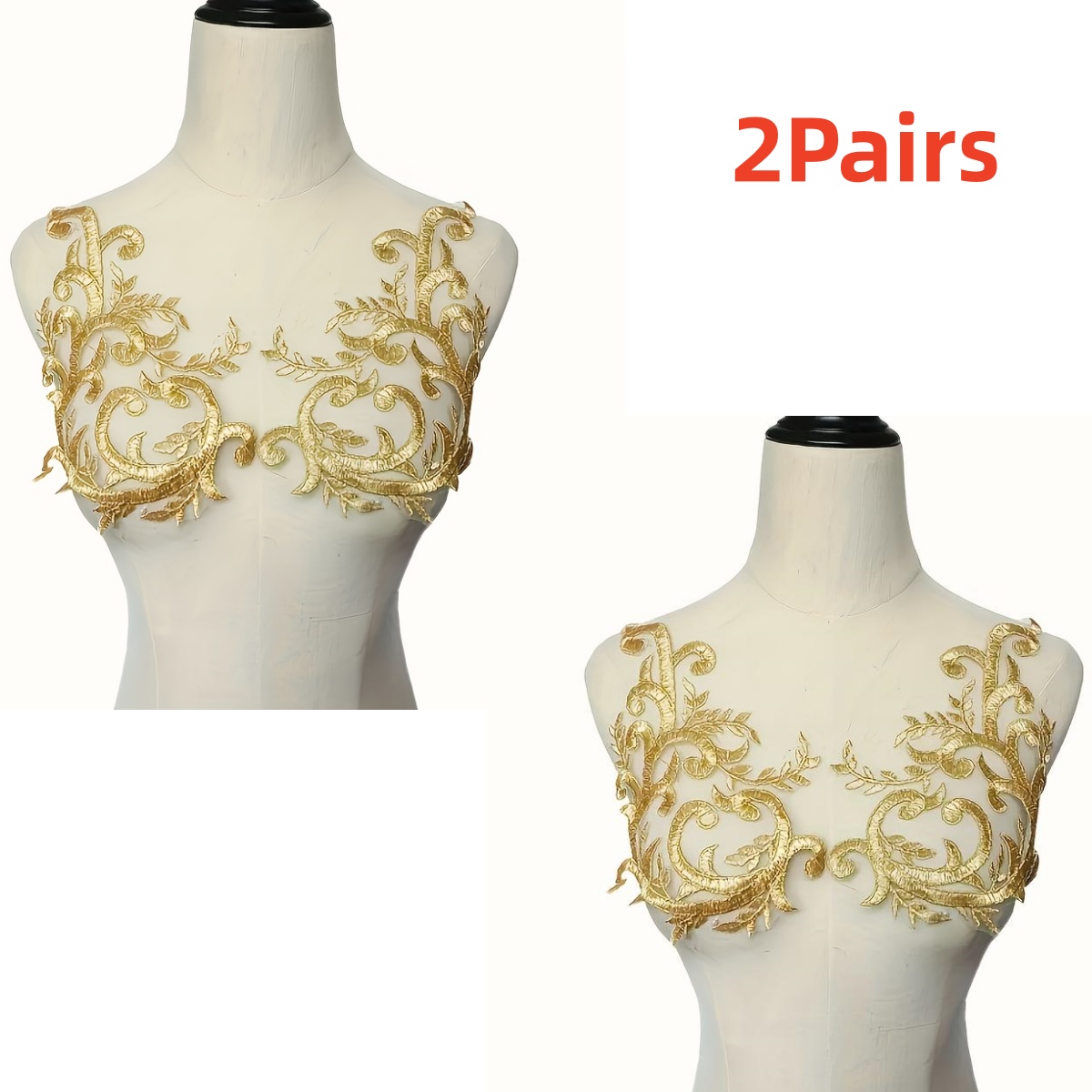 2쌍의 금색 레이스 원단 꽃 가지 아플리케 자수 웨딩  - Embroidery Flower Pattern 리뷰 및 가격