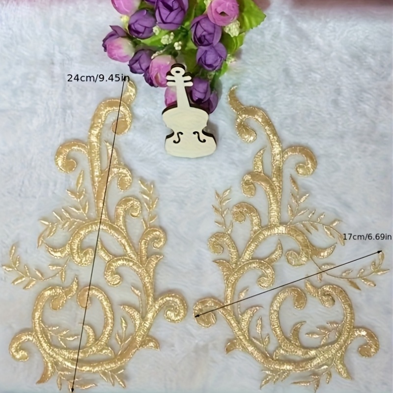 2쌍의 금색 레이스 원단 꽃 가지 아플리케 자수 웨딩  - Embroidery Flower Pattern 리뷰 및 가격