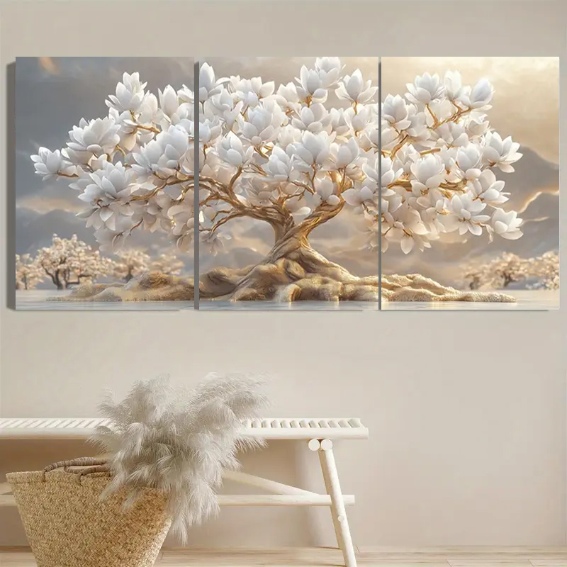 흰 꽃나무와 황금빛 잎사귀 3피스 다이아몬드 페인팅 트 - Embroidery Flower 리뷰 및 가격