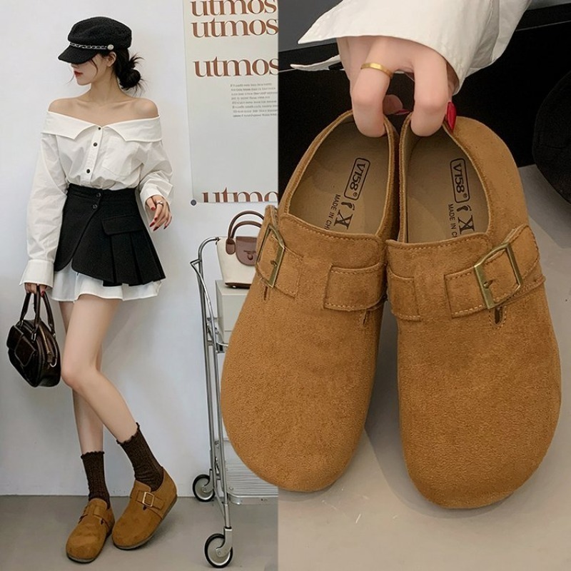 여성용 스웨이드 클로즈드 백 버켄 슈즈, 사각 메탈 버 - Embroidery Flat Shoes 리뷰 및 가격