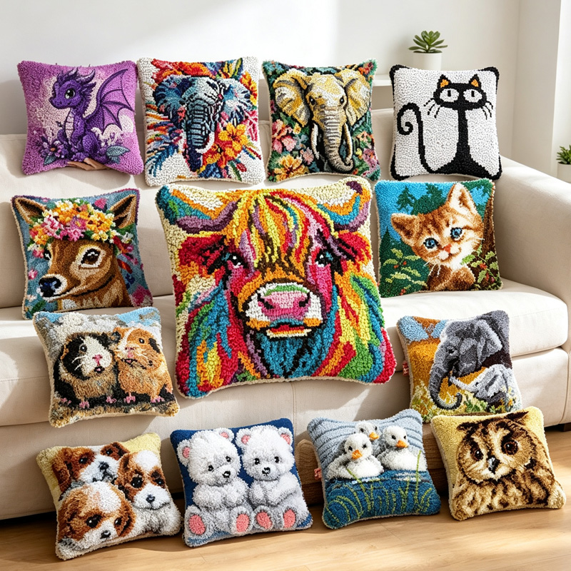 강아지 고양이 공룡 소 동물 래치 훅 쿠션 스미르나 버 - Printed Embroidery Kit 리뷰 및 가격