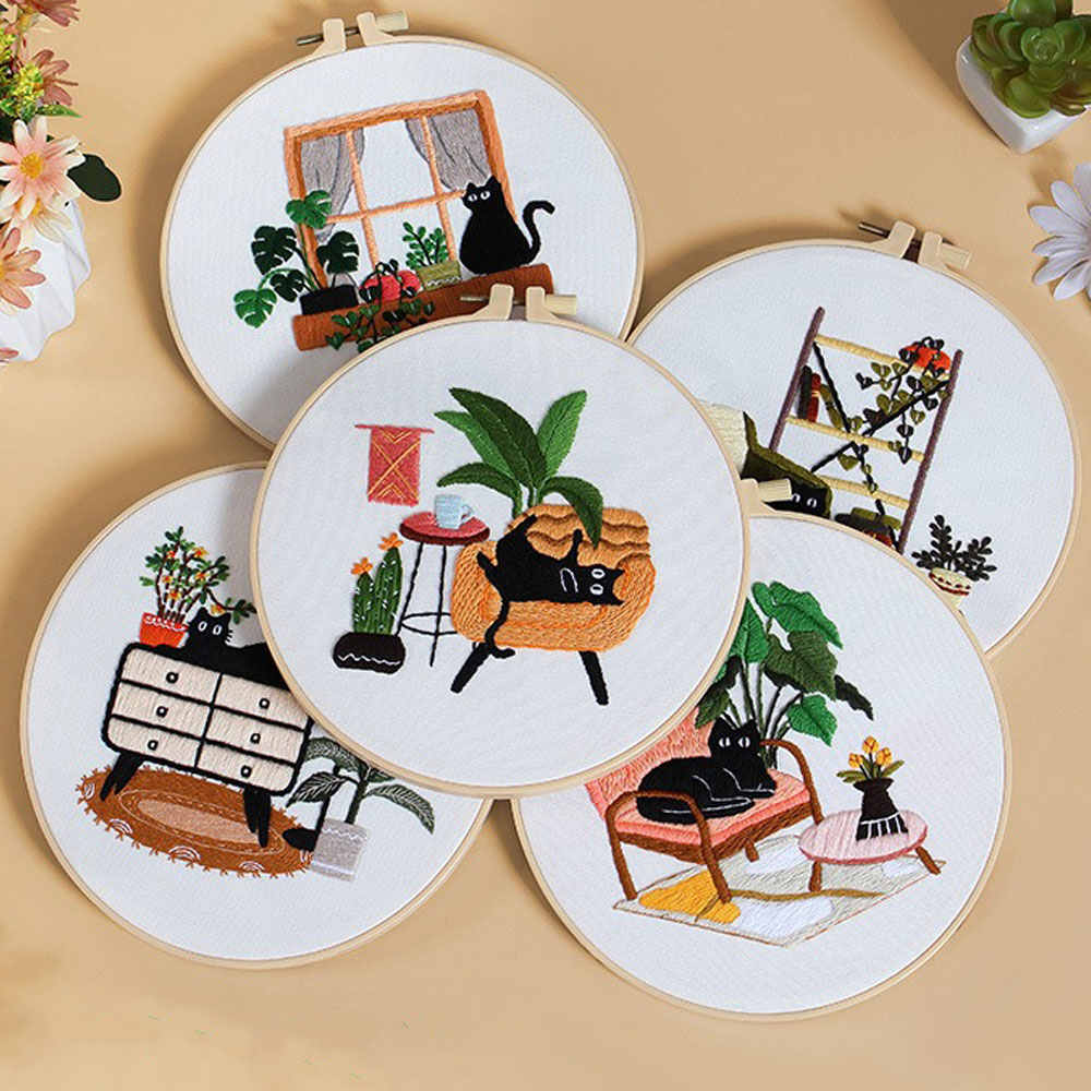검은 고양이 디자인 자수 키트 |   초보자 친화적인  - Embroidery Ideas For Bags 리뷰 및 가격