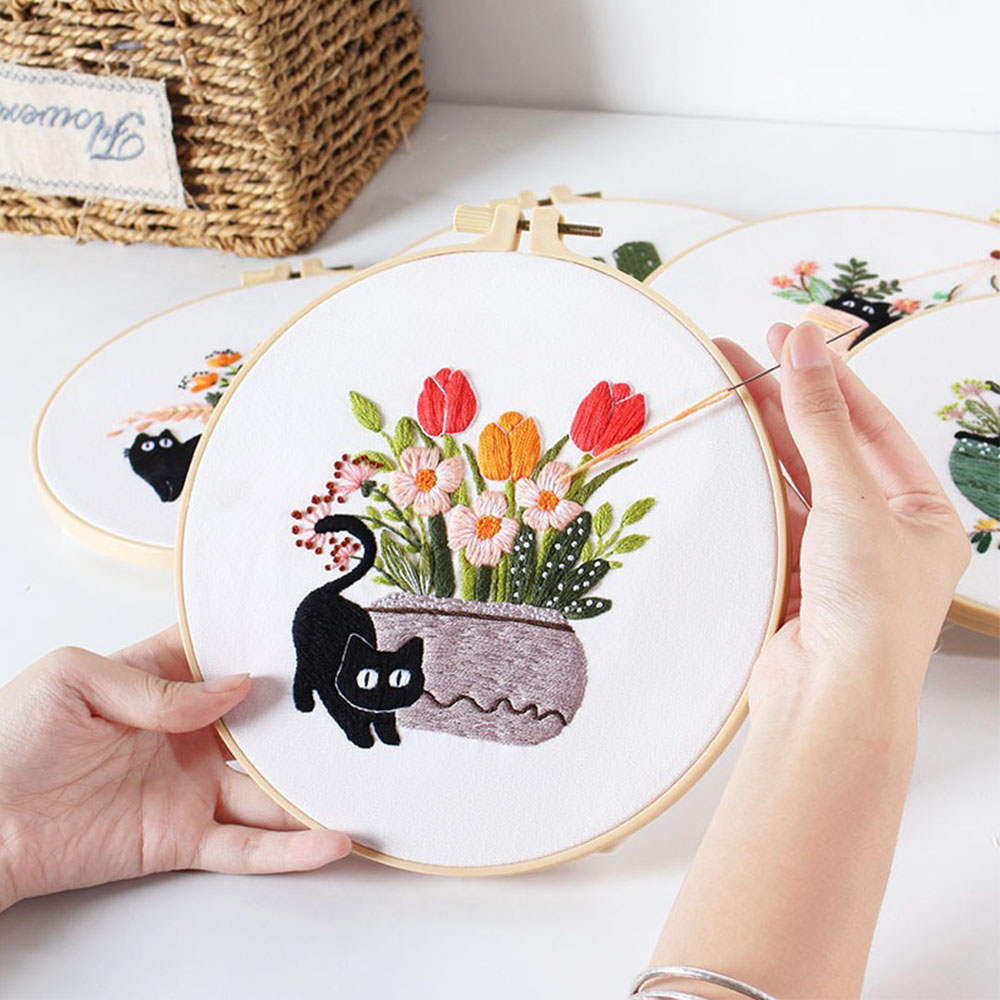 검은 고양이 디자인 자수 키트 |   초보자 친화적인  - Embroidery Ideas For Bags 리뷰 및 가격
