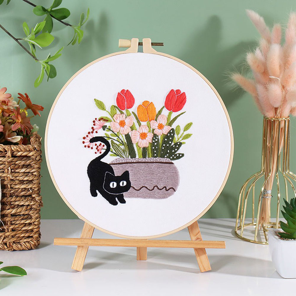 검은 고양이 디자인 자수 키트 |   초보자 친화적인  - Embroidery Ideas For Bags 리뷰 및 가격